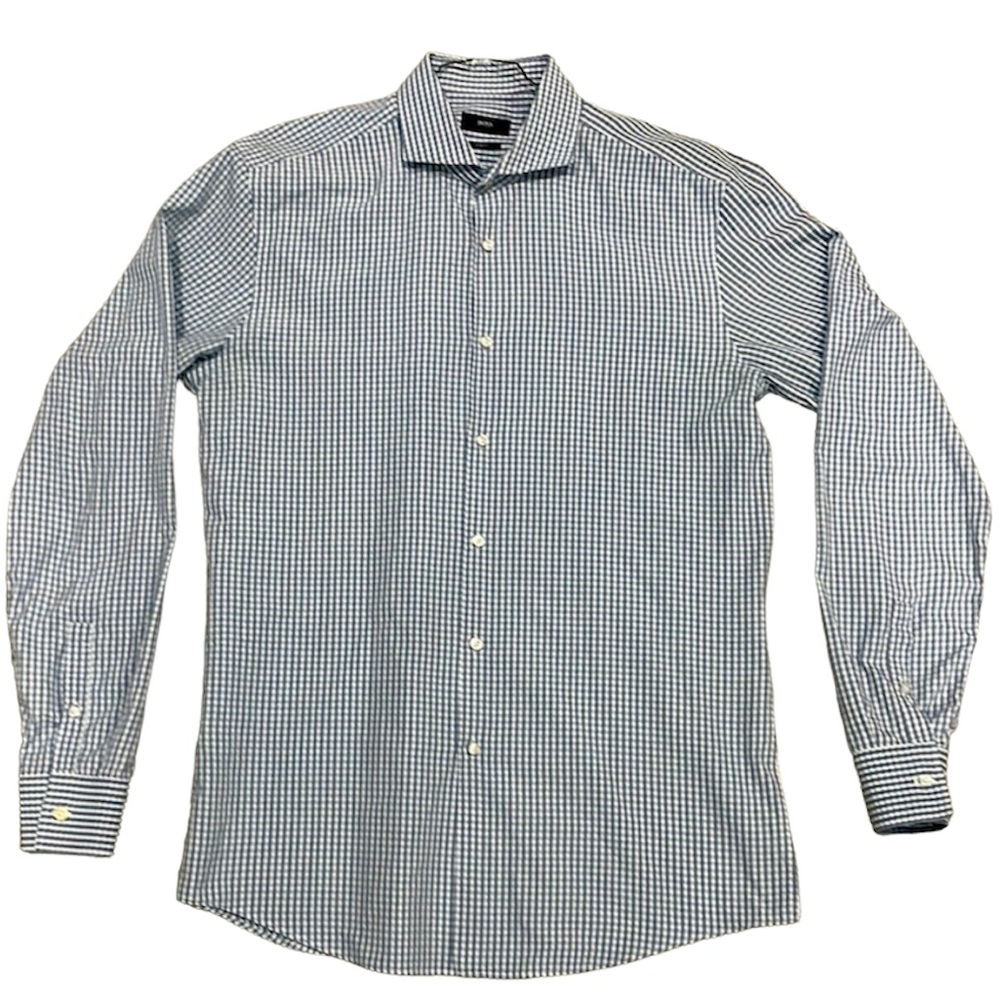 Hugo Boss blue checkered dress shirt - EUC - Neck 17